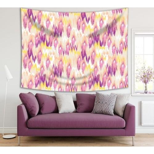 Tapestry Fashionable Bright Colored Ikat Pattern in Yellow Fuchsia Tribal Design Fun Decorating