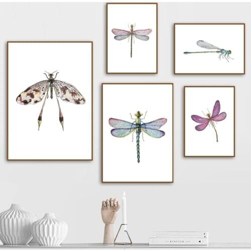 Hd Prints Dragonfly Painting Nordic Pictures Home Decor Wall Art Modular Canvas Watercolor Poster Modern For Bedside Background