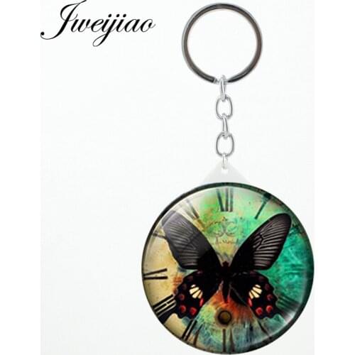 JWEIJIAO Classic hot butterfly clock key chains Mirror 2019 natural animal time game pocket mirror for girls best gift JS101