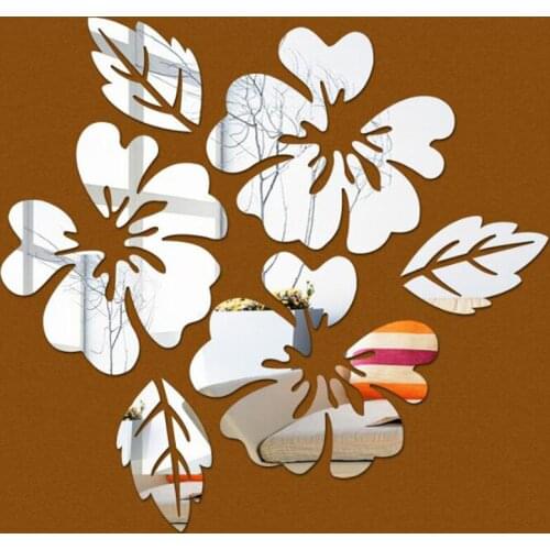 2sets Peony Flower Leaf 3D Acrylic Cutout Sticker Mirror Wall Sticker Removable Stickers Living Room Background Home Decoration