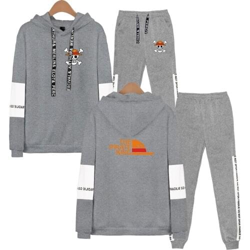 Anime One Piece Sweatshirt Set Men/women Fashion Hot Hip Hop Hoodies +Sweatpants One Piece Sweatshirt Set Harajuku Casual Clothe