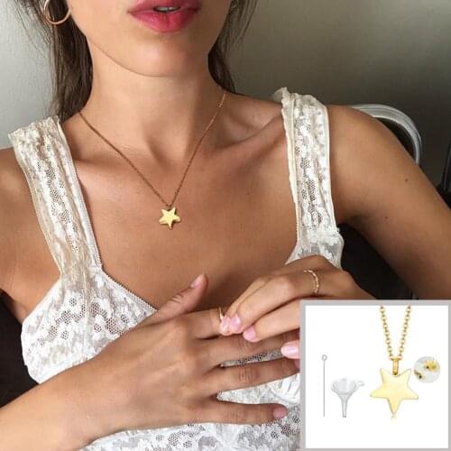 Tiny Star Cremation Ash Urn Pendant Necklace Womens Memorial Keepsake Stainless Steel Mourning Gift