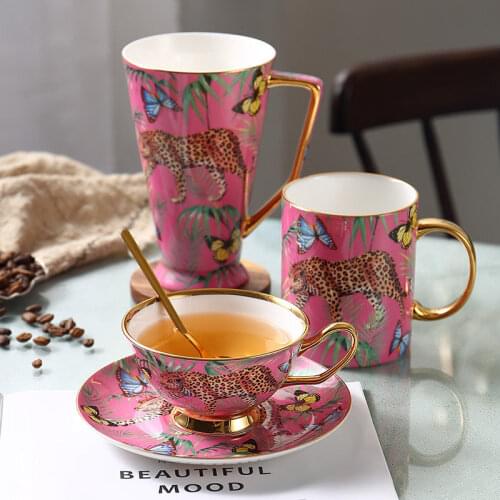 Jungle Animals Cup Set Bone China Tea Cup Saucer Milk Tea Mug Coffee Mug Coffeeware Teaware Set Afternoon Tea Sets Office Cups
