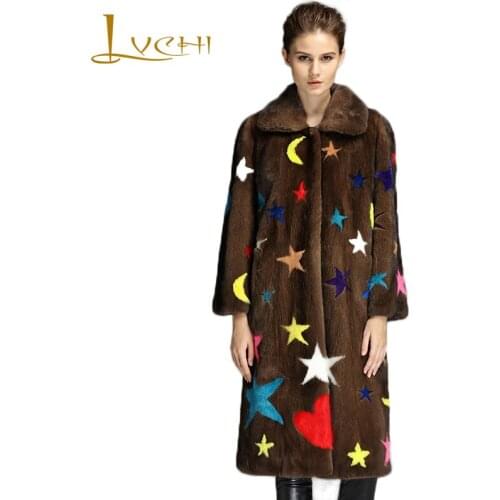LVCHI Retro new style Fashion Women Mink Coats polo collar Velvet Real fur Mink Turn-down 2019 Ladies Thick Warm Fur Coat 6XL