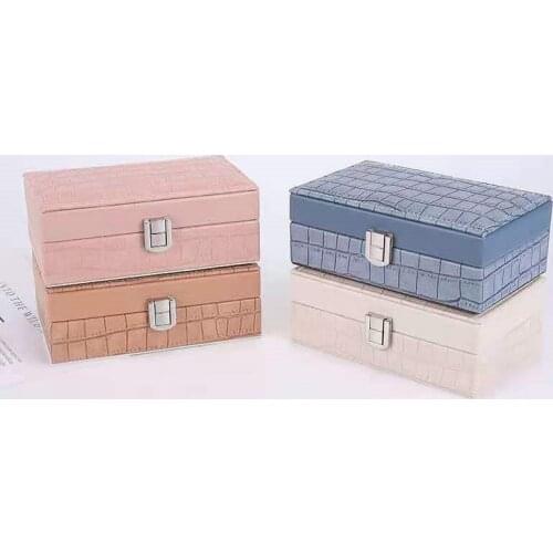 10PCS Fashion Lattice Earrings Bracelet Necklace Jewelry Box Ladies PU Makeup Box High Quality Simple Lock Dustproof Storage Box