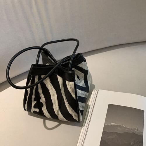 Fashion Design Zebra Pattern Women Handbags Soft PU Leather Ladies Bucket Shoulder Bags Vintage Female Small Tote Clutch Purses