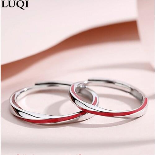 Men And Women Fashion Mobius S925 Silver Plated Platinum Enamel Chinese Red Size Adjustable Rings Love Anniversary Gift J119