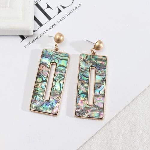 Fashion Rectangle Charm Abalone Shell Pattern Paper Leopard Print Earrings Gold Dangle Brincos Brand Jewelry Women