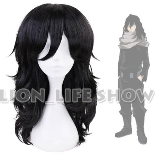 My Hero Academia Shouta Aizawa Eraser Head Black Long Wavy Curly Cosplay Wig Cosplay Hair Wig + Track + Cap
