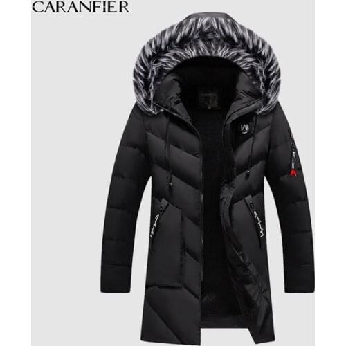 CARANFIER Mens Winter Long Parkas Thick Warm Jacket Male Cotton Padded Fleece Clothes Windbreaker Hooded Overcoat with Headphone