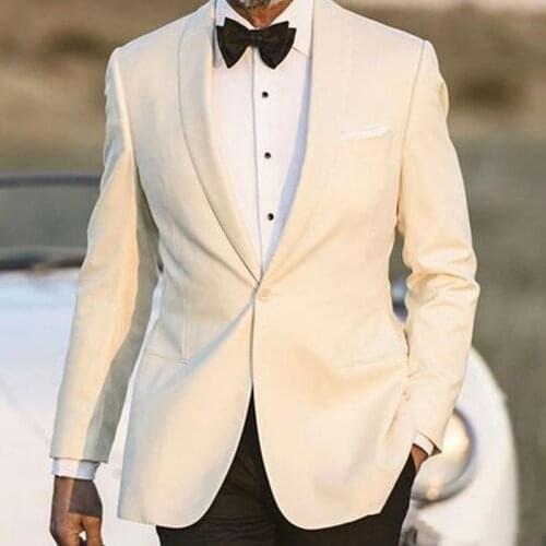 Men ivory tuxedo Wedding suit for Evening Party Men Suits Shawl Lapel Blazer Two Piece Jacket Black Pants Latest Style terno