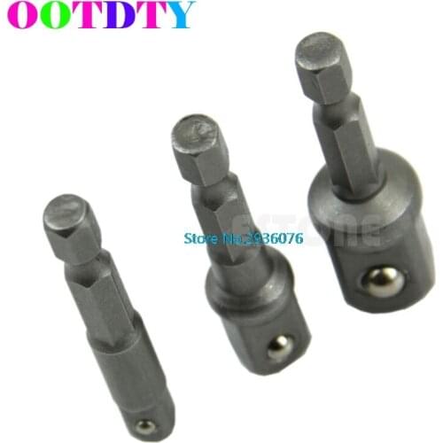 3pcs/lot Steel Drill Bit Bar Hex Socket Driver Shank Adapter Set Easy Use 1/4" 3/8" 1/2" APR3_10