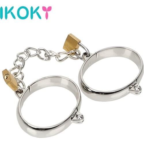 IKOKY 1 Pair Metal Handcuff Ankle Cuffs Wrist Cuff Bondage Restraints Female Male Handcuff Adult Game Sex Toys Stainless Steel