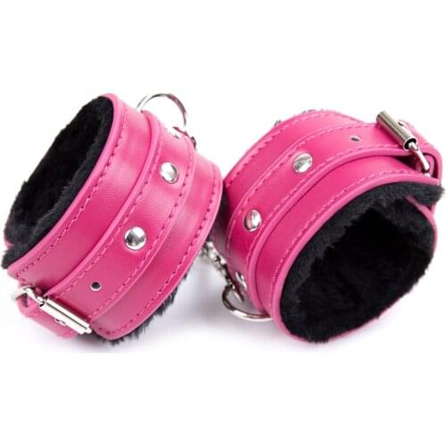 BDSM Bondage Adjustable PU Leather Plush Handcuffs Wrist Chain Shackles Slave Restraints Sex Adult Flirting Toy For Woman Couple