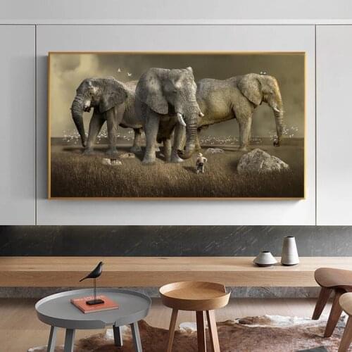 Poster Africa Elephants Wild Animals Canvas Painting Black White Posters and Prints Cuadros Wall Art Pictures For Living Room