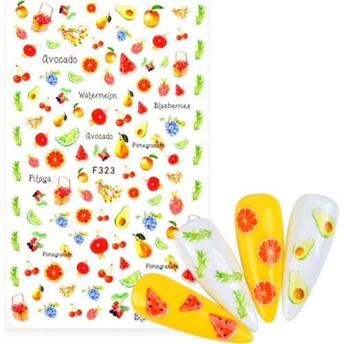 2021 New Fruit Stickers For Nails Green Watermelon Strawberry Lemon Avocado Decal Temporary Tattoo DIY Summer