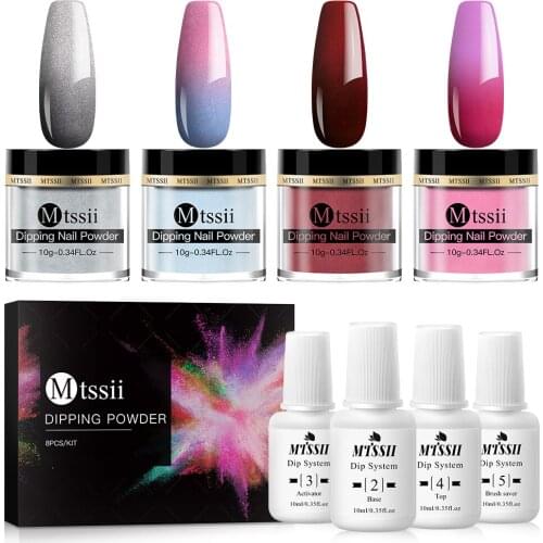 Mtssii Temperature changeDipping Powder Set For Manicure Natural Dry Chrome Pigment No Need Lamp Cured Nail Art Glitter Powder