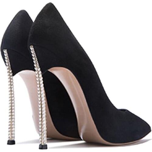 Drop Shipping Women Pearl Embellished Blade Heels Bridal Pumps Female Pointed Toe Slip-On Metal Heel Suede Wedding Dress Shoes