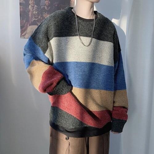 Autumn/Winter Korean Sweet Girl Pullover Sweater Harajuku Rainbow Stripes Gothic Punk Style Street Men And Women Couple Sweater