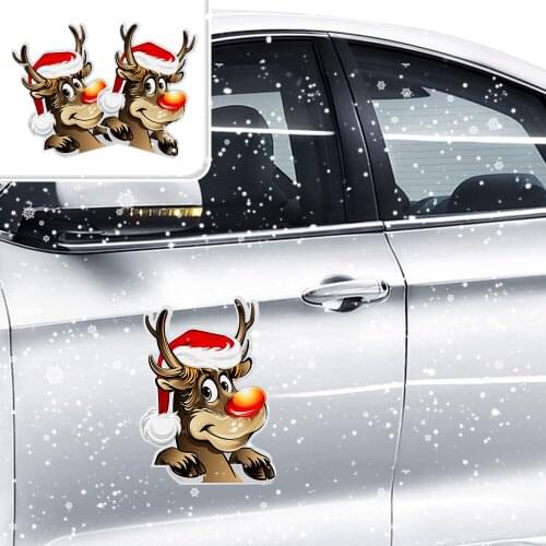 Christmas Car Stickers 2 pcs Magnetic Car Christmas Decorations Reflective Refrigerator Magnets Waterproof Santa Claus Stickers