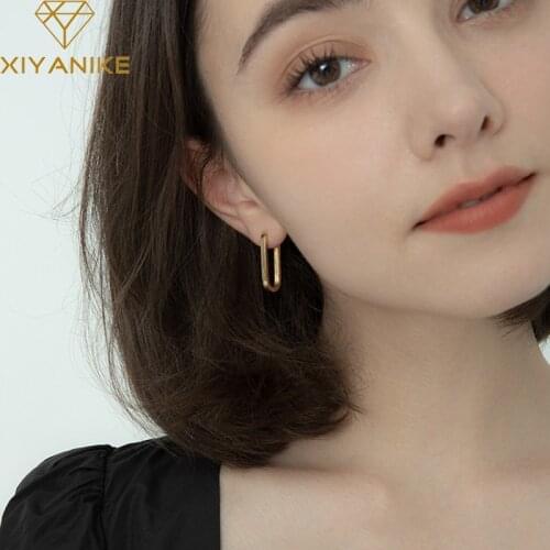 XIYANIKE 925 Sterling Silver New Trendy Geometric Oval Hoop Earrings Female Temperament Fashion Handmade Jewelry Couple Gifts