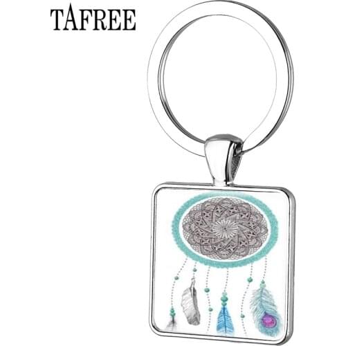 TAFREE Beautiful Dreamcatcher Keychain Fashion Square Key Chain nightmare before christmas Silver Plated Ring Jewelry DH60