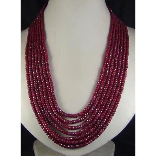 Womans Long 7rows 2x4mm natural red gem stone faceted beads necklace Fashion jewelry