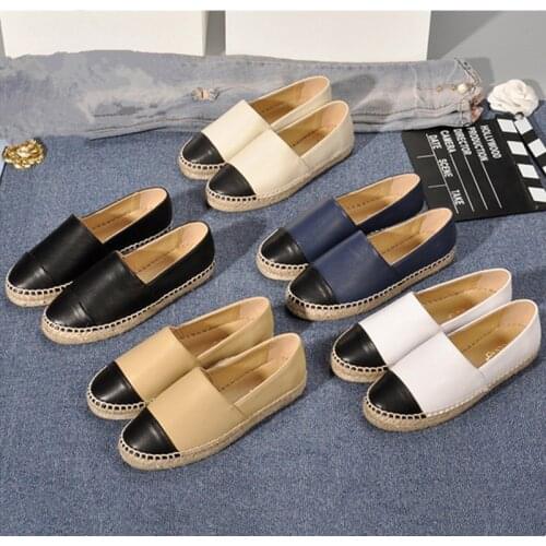 Classical Top Quality Fashion Brand Design Genunie Leather Woman Espadrilles Slip On Loafers Comfortable Flat Fisherman Shoes