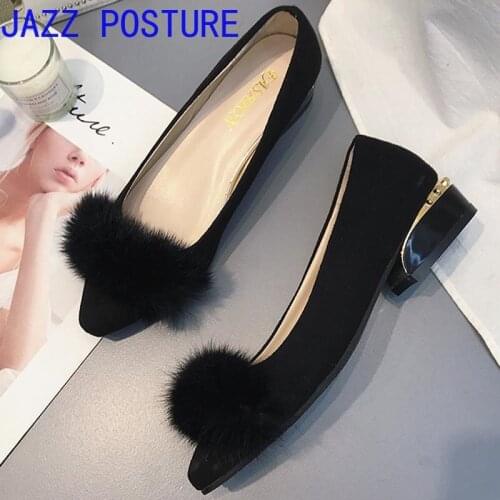 Womens suede high heels furry casual fashion womens shoes pointed comfortable heavy shoes womens shoes size code 35-44 z060