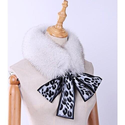 SUPPEV&STTDIO Womens Real Fox Fur Scarf Girls Natural Fur Snood Ribbon Belt Scarves Winter Warm Neckchief Wraps Neck warmers