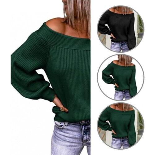 Women Popular Off Shoulder Lantern Sleeve Sweater Sweater Loose Sweater Off Shoulder for Office