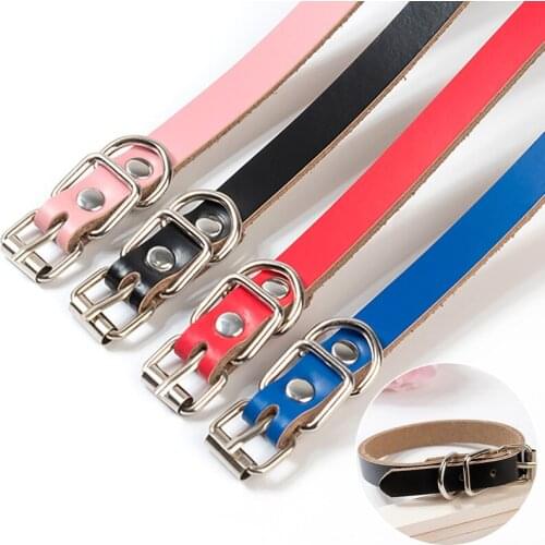 1PC Leather Cat Collar Solid Color Comfortable Durable Dog Necklace Adjustable Puppy Collar Accessories Pet Supplies