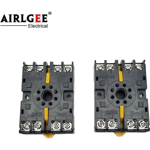 1pcs P2CF-08 35mm DIN Rail Mounted 8pins Round Power Relay Socket Base for H3CR-08 relay