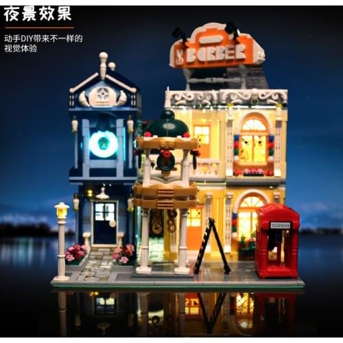 Mould King 16031 Creator Expert Modular Buildings The Barber Shop In Town with Led Light Blocks Bricks Toys Kids Christmas Gift