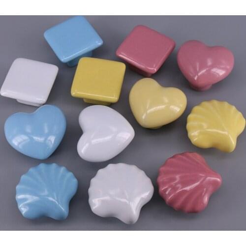 1x Lovely Cartoon Shell Heart Shape Knob Ceramic Door Knob Furniture Cupboard Cabinet Drawer Pull Handle