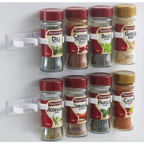 2/4 Pcs Kitchen Storage Rack Wall Mount Spice Rack Seasoning Bottle Plastic Clip Rack Cabinet Door Hooks Jar Spice Holder Tools