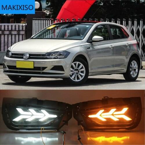 2PCS Car DRL For Volkswagen Polo 2019 2020 LED Daytime Running Light Fog Lamp Sequential Yellow Turn Signal Function