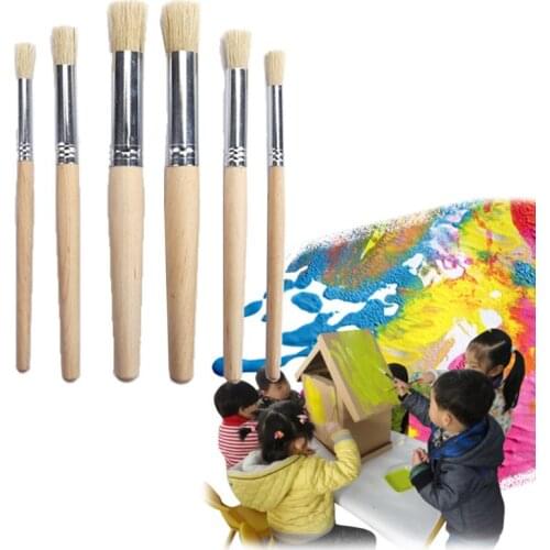 6pcs/set Watercolor Painting Stencil Brush Different Size Wooden Handle Kids Student Professional Art Supplies