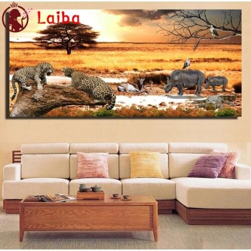 Diamond embroidery African grassland sunset landscape large size diamond mosaic diamond painting full square round stitch cross