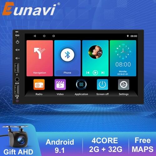 Eunavi 2Din 7'' Andriod 9.1 GPS EQ Car Radio For Universal Nissan Kia Toyota Hyundai Passart Polo Wifi Car Multimedia Player