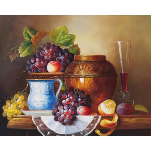 Free shipping classical ceramic pot grape orange red wine fruit canvas printings oil painting on canvas art decoration picture