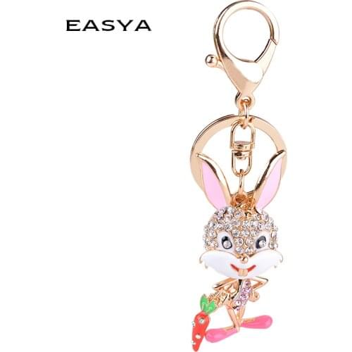 Bunny Keychain Lovely Cartoon Naughty Rabbit Rhinestone Metal Key Ring Chain Keychain Creative Gift Key Holder Jewelry Mochilas