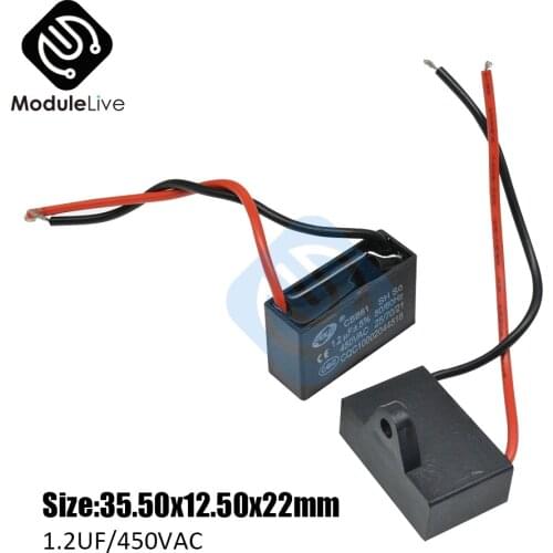 CBB61 Starting Capacitance AC Fan Capacitor 2 Wires 1.2UF/450V AC Terminal Ceiling Fan Motor Rectangle Capacitor Electronic Kit