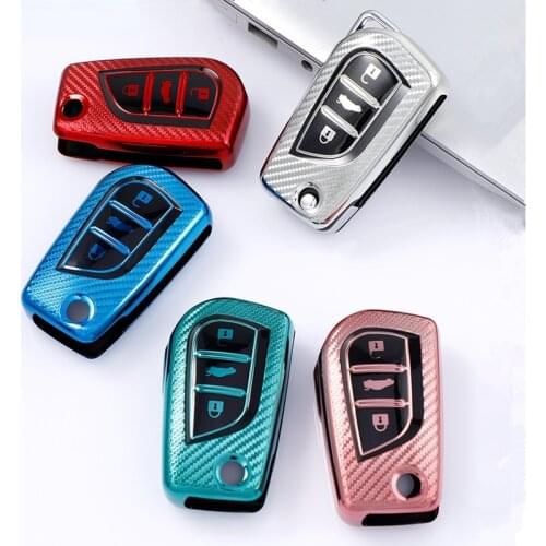 3 Buttons Carbon Grain TPU Car Key Cover Case for Toyota Auris Corolla Avensis Verso Yaris Aygo Scion TC IM 2015 2016 Camry RAV4