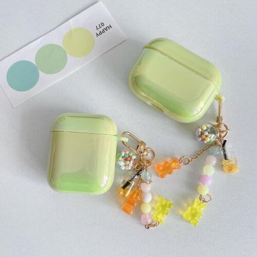 Chain Earphone Case For Airpods 2 / Airpods Pro Cute Korean bear Pendant Lanyard Protective Cover for Air Pods 1/2 Case