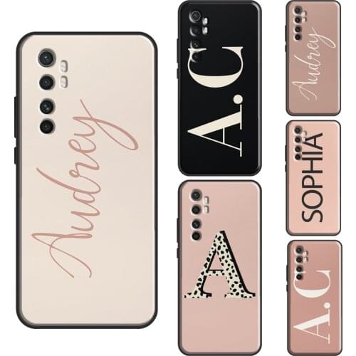 Large INITIALS PERSONALISED Pastel Beige For Xiaomi Mi Note 10 Lite Case For Mi 9T Pro 9 10 Ultra A3 For POCO X3 F2 Pro F1 Case
