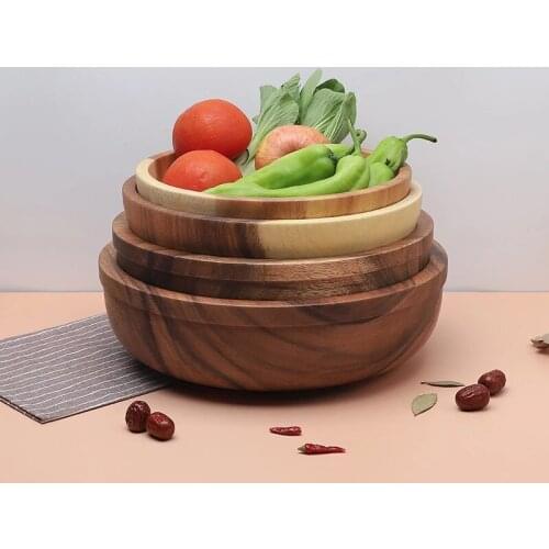 Large Size Wooden Salad Bowl Pan Wood Rice Fruit Food Dinner Bread Storage Bowls