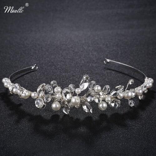 Miallo Fashion Handmade Princess Tiaras and Crowns Austrian Crystal Pearls Women Wedding Hair Jewelry Bridal Hair Accessories