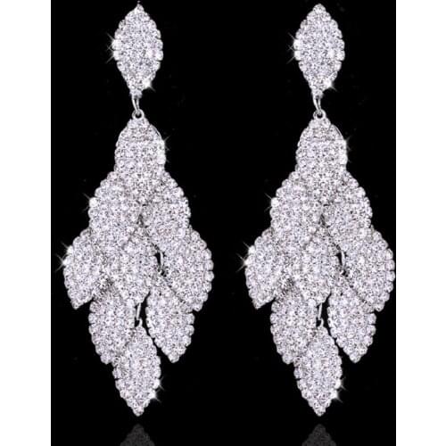 Popular Long Pendant Shining Crystal Earrings Leaves Rhinestone Bride Wedding Accessories Dance Party 171106-21