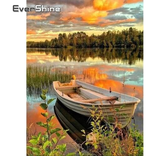 Evershine Diamond Embroidery Landscape Boat Diamond Mosaic Paintings Scenery Full Square Drill Diamond Painting Cross Stitch Kit